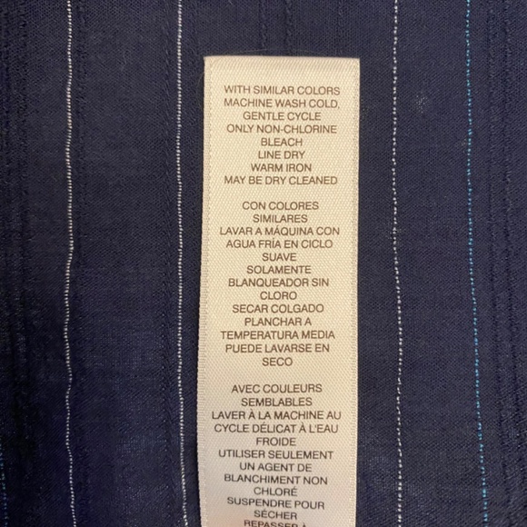 BUY 2 ITEMS & GET 1 FREE - Chico’s Navy Striped Short Sleeve Blouse Sz 12/L - Picture 7 of 7